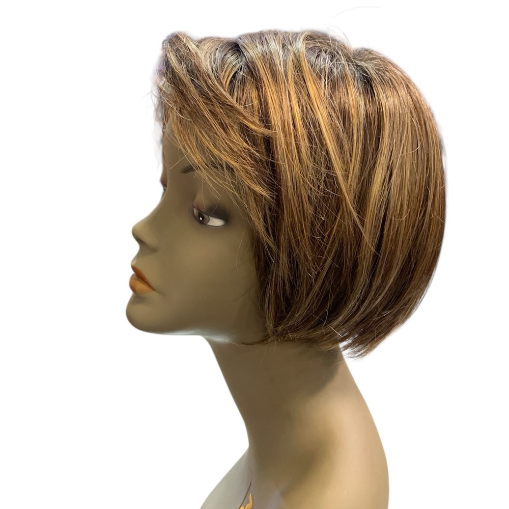 Wig Short Brown Highlights Lace Bob Bangs Layers Blonde Raquel Welch Womens Hair